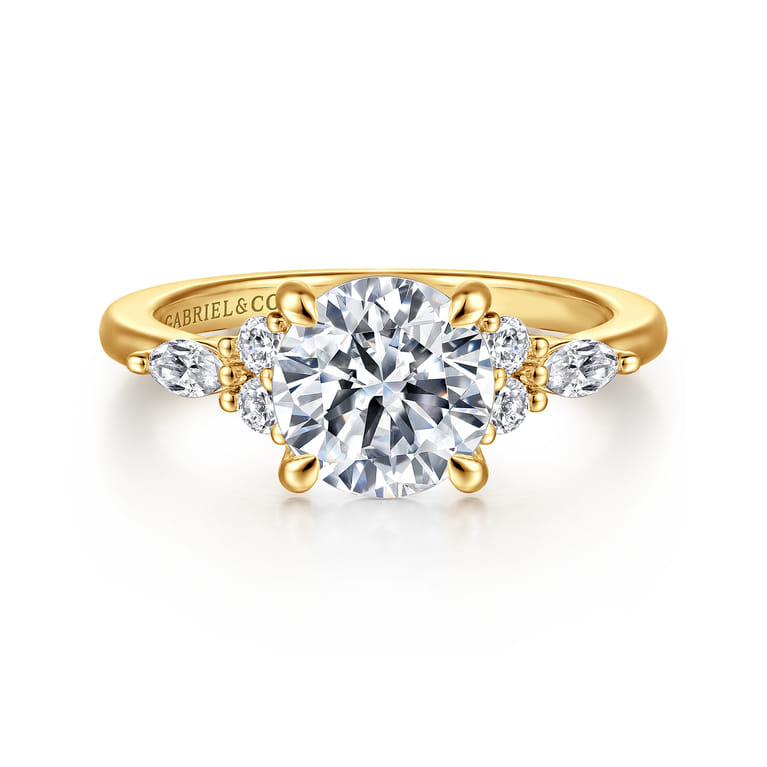Avah - 18K Yellow Gold Round Diamond Cluster Engagement Ring - 0.28 ct - Shot 1