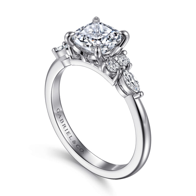 Avah - Platinum Cushion Cut Diamond Cluster Engagement Ring - 0.28 ct - Shot 3