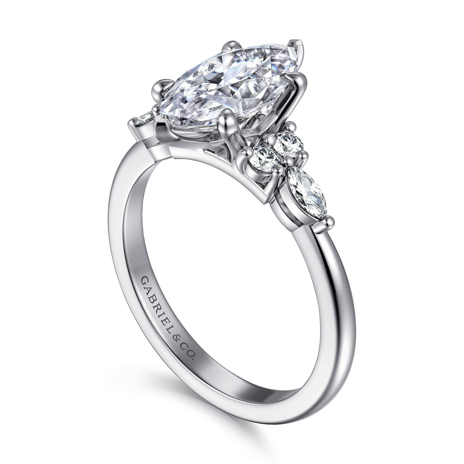 Avah - Platinum Marquise Diamond Cluster Engagement Ring - 0.3 ct - Shot 3