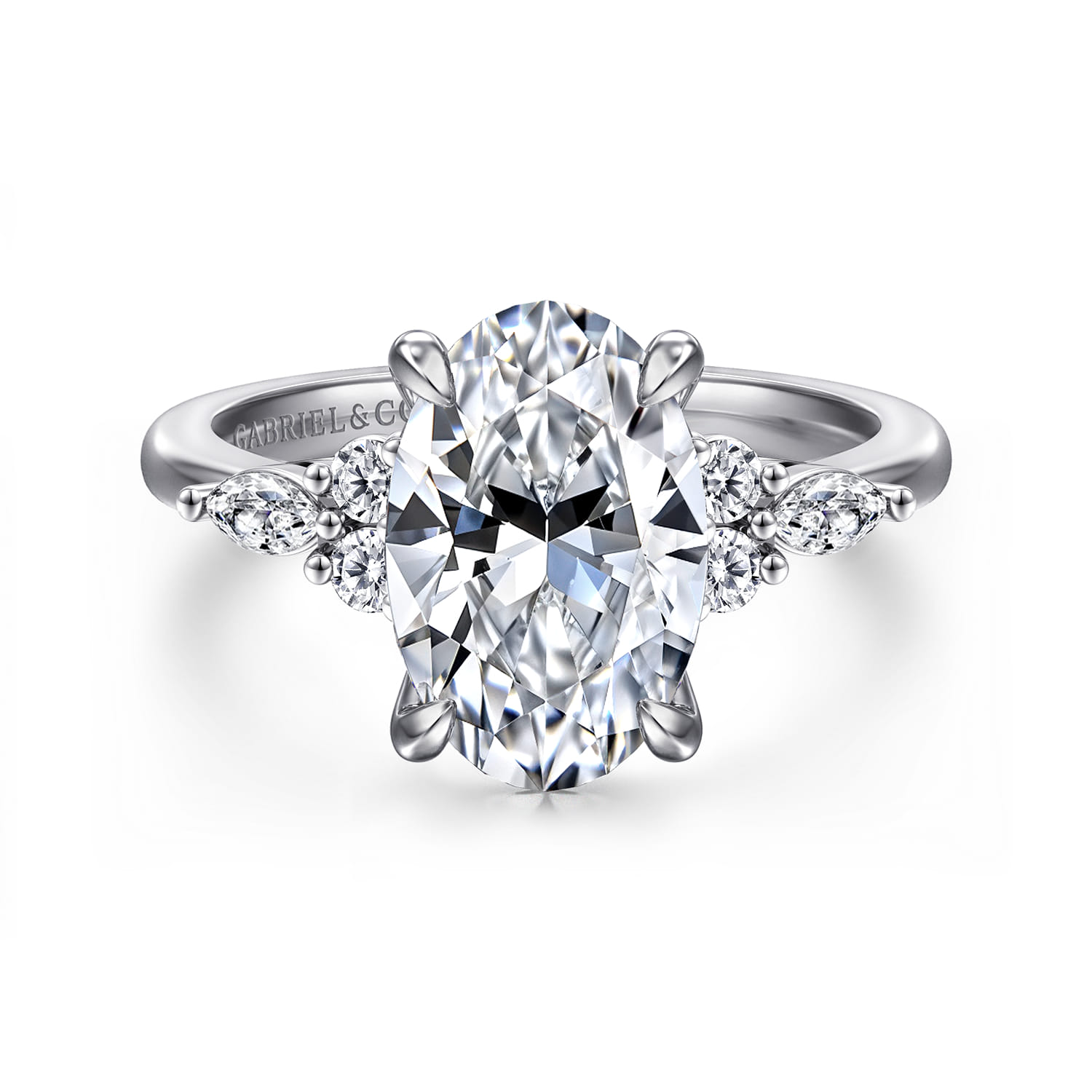 Avah - Platinum Oval Diamond Cluster Engagement Ring - 0.28 ct - Shot 1