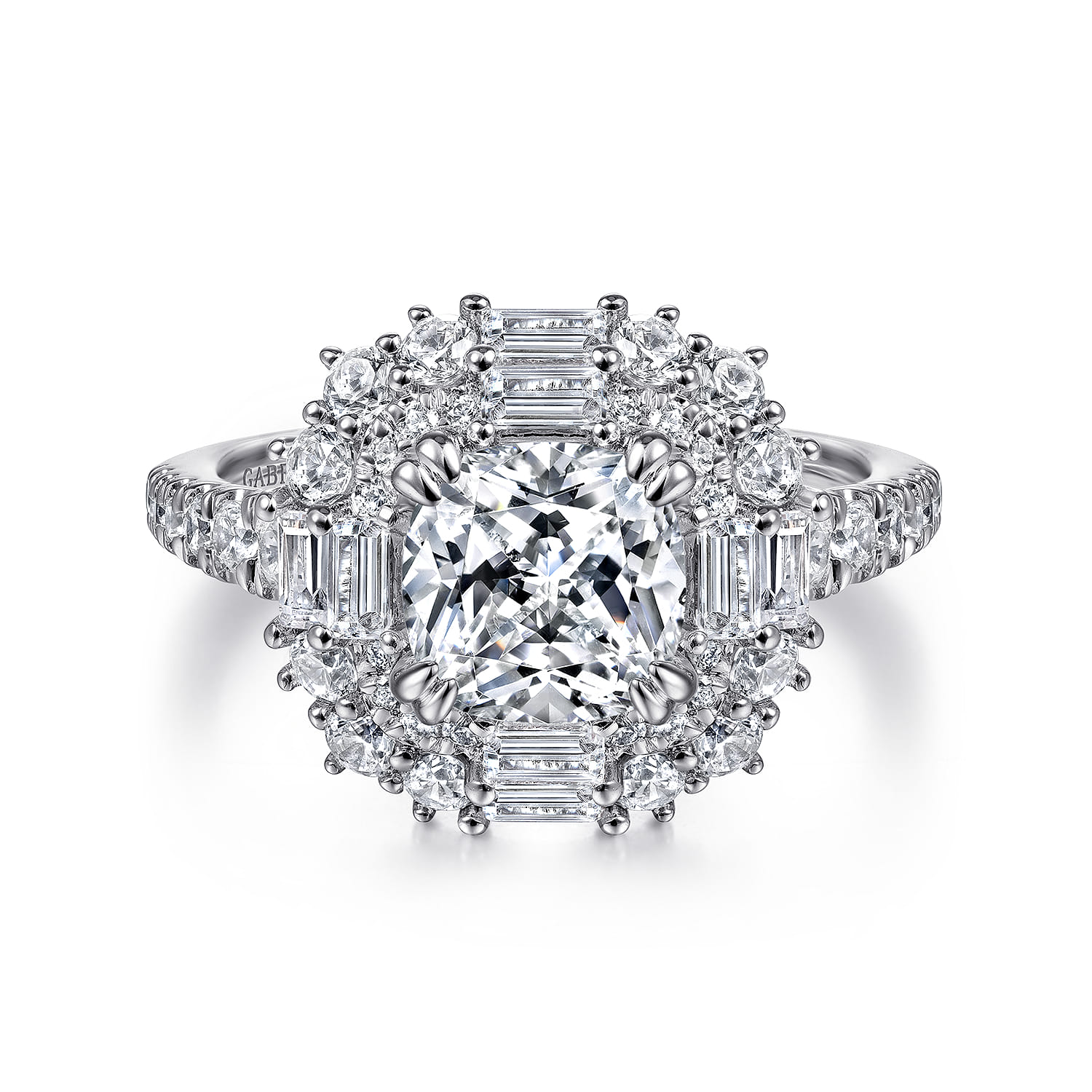 Brocade - 14K White Gold Cushion Double Halo Diamond Engagement Ring - 1.33 ct - Shot 1