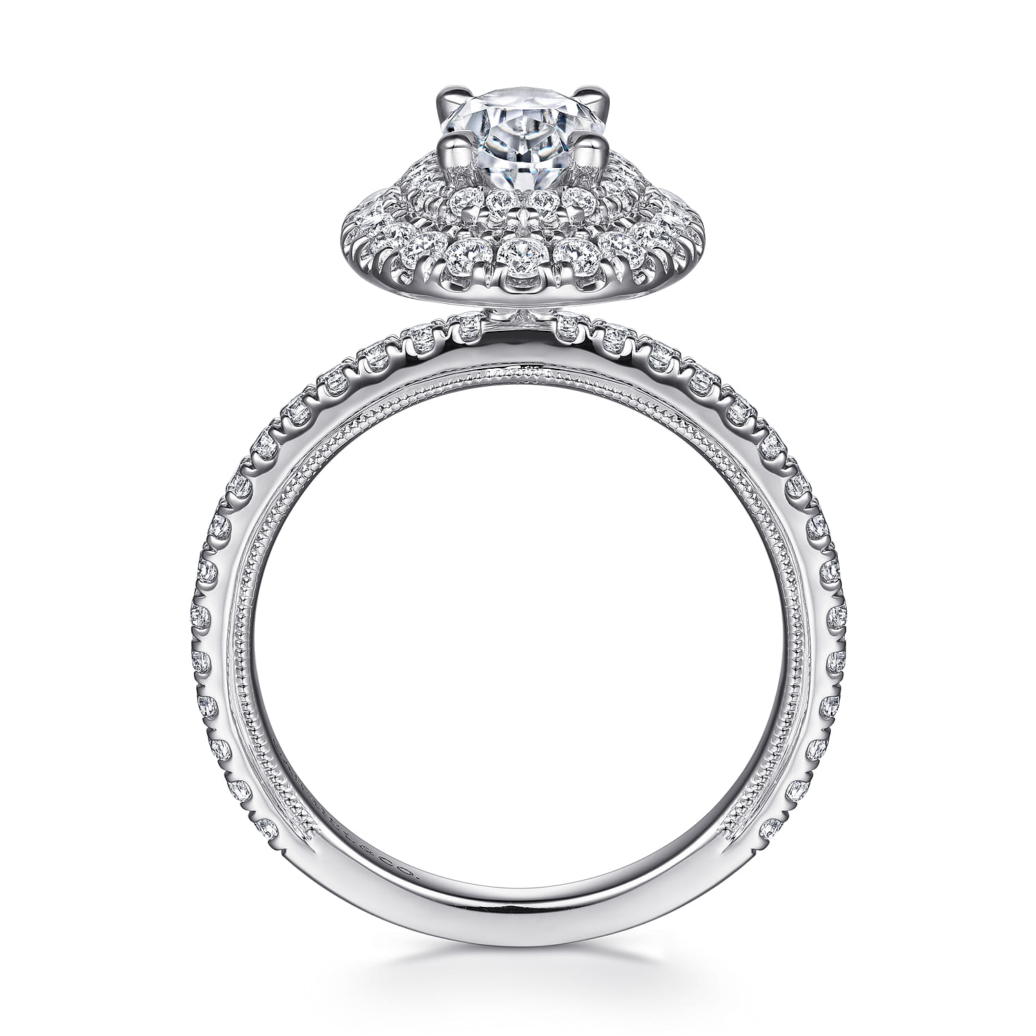 Sonay - 14K White Gold Oval Double Halo Diamond Engagement Ring - 0.67 ct - Shot 2