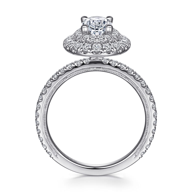 Sonay - 14K White Gold Oval Double Halo Diamond Engagement Ring - 0.67 ct - Shot 2