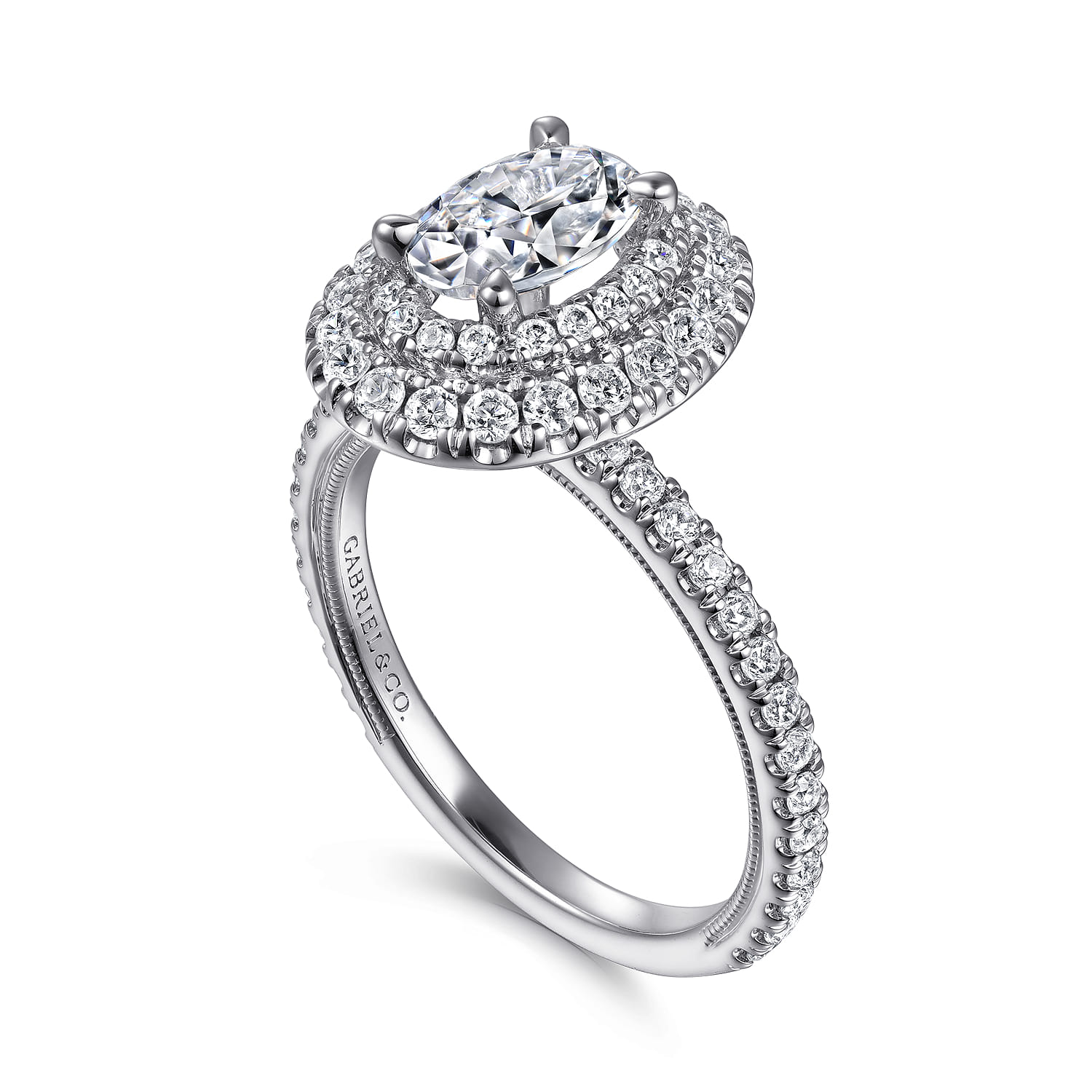 Sonay - 14K White Gold Oval Double Halo Diamond Engagement Ring - 0.67 ct - Shot 3