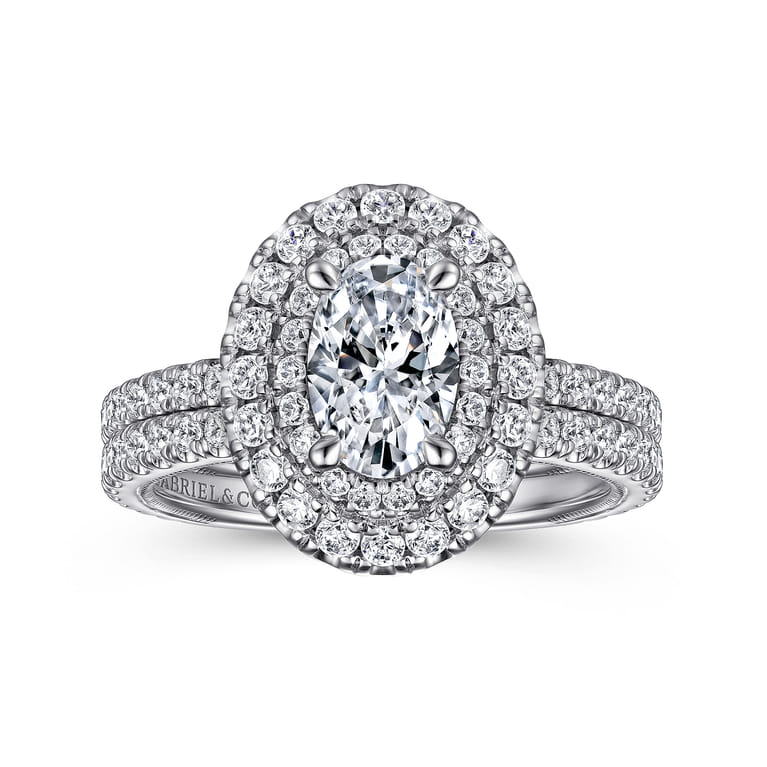 Sonay - 14K White Gold Oval Double Halo Diamond Engagement Ring - 0.67 ct - Shot 4