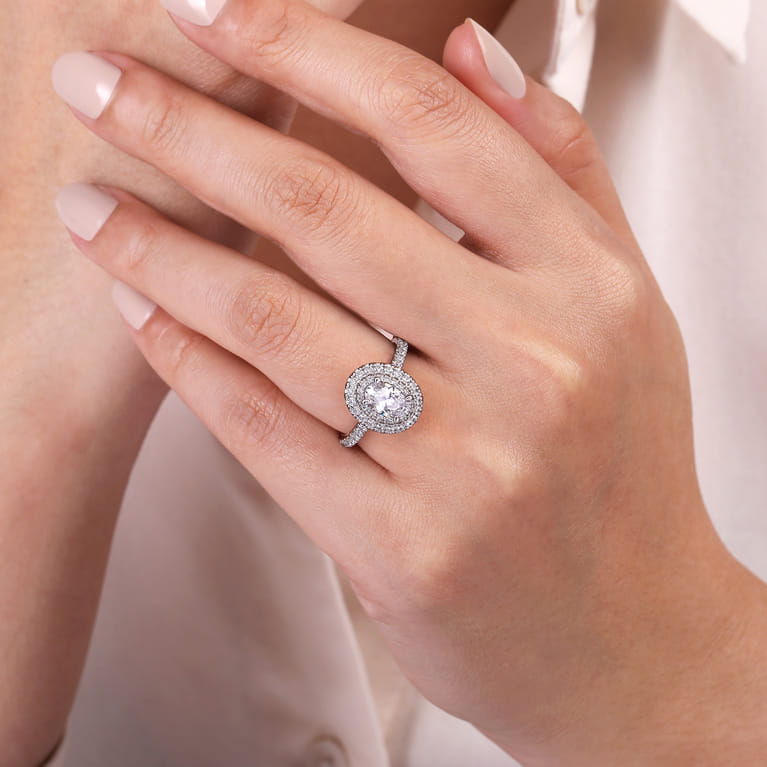 Sonay - 14K White Gold Oval Double Halo Diamond Engagement Ring - 0.67 ct - Shot 6