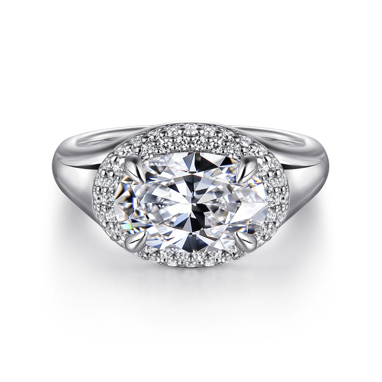 Fillipa - 14K White Gold Oval Double Halo Diamond Engagement Ring - 0.3 ct - Shot 1