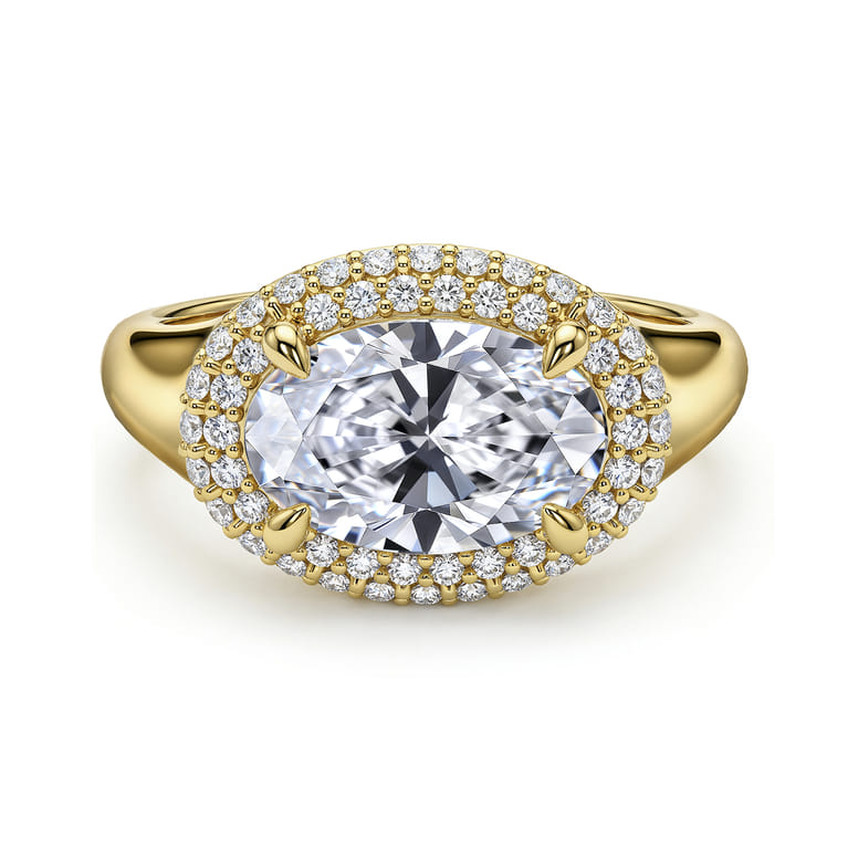 Fillipa - 14K Yellow Gold Oval Double Halo Diamond Engagement Ring - 0.28 ct - Shot 1