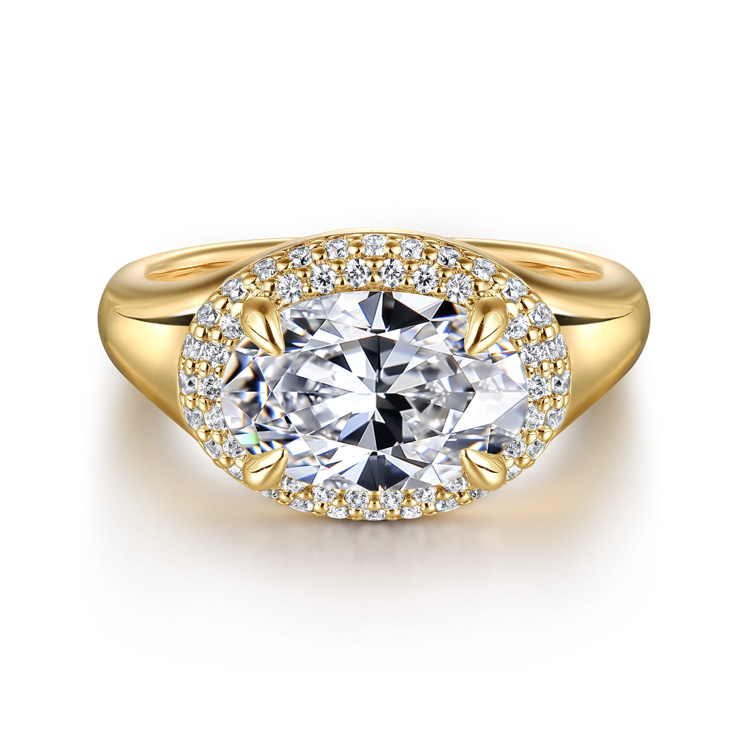 Fillipa - 14K Yellow Gold Oval Double Halo Diamond Engagement Ring - 0.3 ct - Shot 1