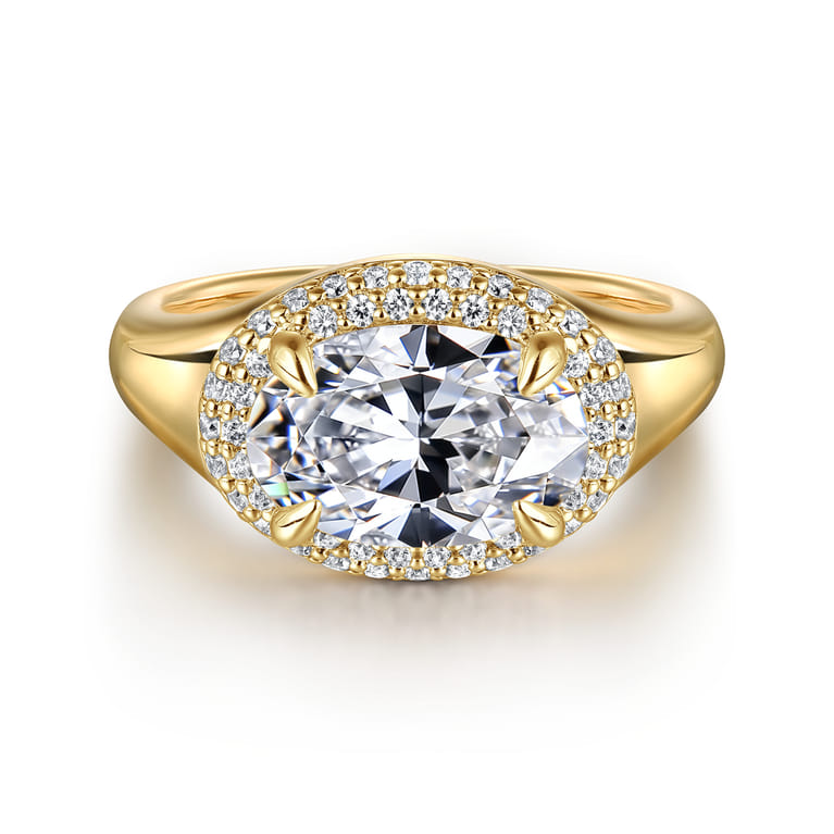 Fillipa - 14K Yellow Gold Oval Double Halo Diamond Engagement Ring - 0.3 ct - Shot 1