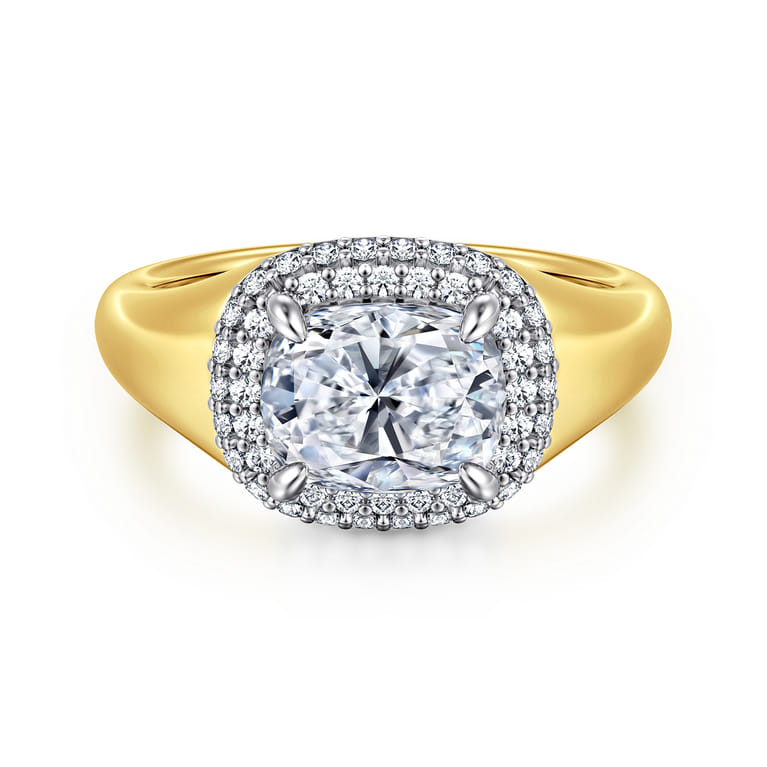 Fillipa - 14K White-Yellow Gold Elongated Cushion Double Halo Diamond Engagement Ring - 0.25 ct - Shot 1