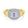 Fillipa - 14K White-Yellow Gold Elongated Cushion Double Halo Diamond Engagement Ring - 0.25 ct