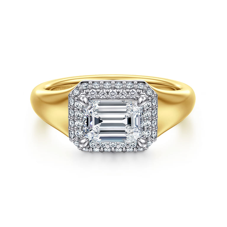 Fillipa - 14K White-Yellow Gold Emerald Cut Double Halo Diamond Engagement Ring - 0.23 ct - Shot 1