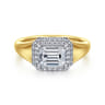 Fillipa - 14K White-Yellow Gold Emerald Cut Double Halo Diamond Engagement Ring - 0.23 ct
