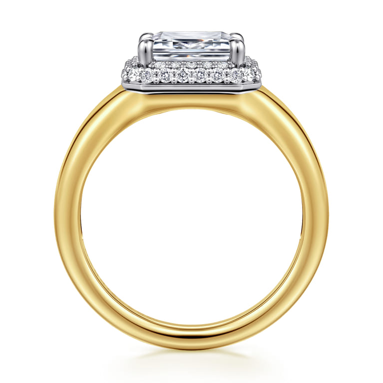 Fillipa - 14K White-Yellow Gold Emerald Cut Double Halo Diamond Engagement Ring - 0.23 ct - Shot 2