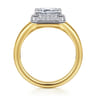 Fillipa - 14K White-Yellow Gold Emerald Cut Double Halo Diamond Engagement Ring - 0.23 ct