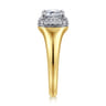 Fillipa - 14K White-Yellow Gold Emerald Cut Double Halo Diamond Engagement Ring - 0.23 ct