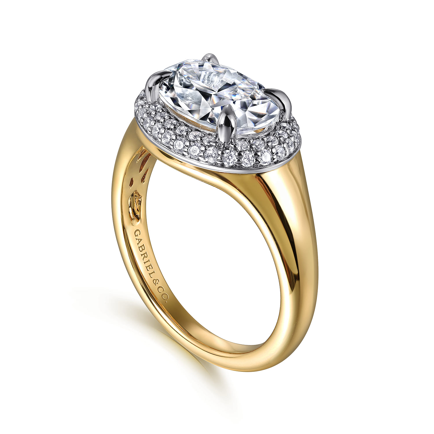 Fillipa - 14K White-Yellow Gold Oval Double Halo Diamond Engagement Ring - 0.3 ct - Shot 3