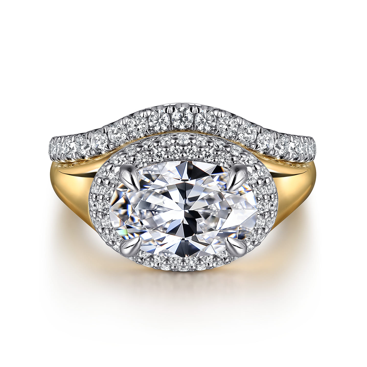 Fillipa - 14K White-Yellow Gold Oval Double Halo Diamond Engagement Ring - 0.3 ct - Shot 4