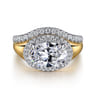 Fillipa - 14K White-Yellow Gold Oval Double Halo Diamond Engagement Ring - 0.3 ct