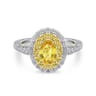 Sena - 14K White-Yellow Gold Oval Double Halo Diamond and Yellow Sapphire Engagement Ring - 0.31 ct
