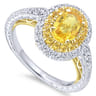 Sena - 14K White-Yellow Gold Oval Double Halo Diamond and Yellow Sapphire Engagement Ring - 0.31 ct