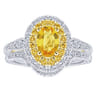 Sena - 14K White-Yellow Gold Oval Double Halo Diamond and Yellow Sapphire Engagement Ring - 0.31 ct