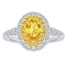 Sena - 14K White-Yellow Gold Oval Double Halo Diamond and Yellow Sapphire Engagement Ring - 0.31 ct