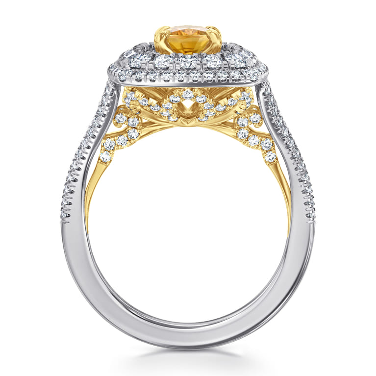 Ryan - 14K White-Yellow Gold Oval Yellow Sapphire and Diamond Triple Halo Engagement Ring - 1.32 ct - Shot 2