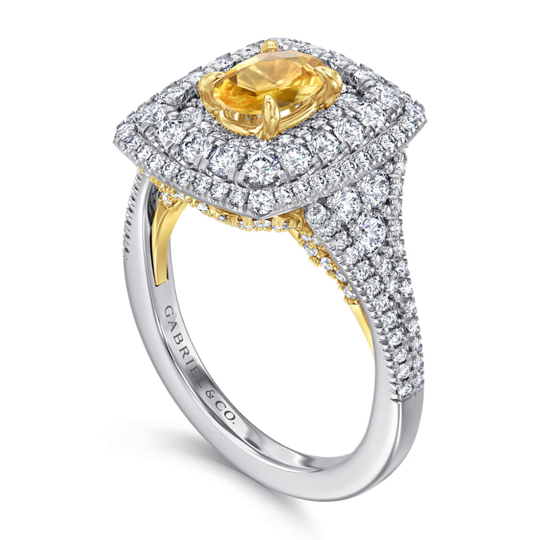 Ryan - 14K White-Yellow Gold Oval Yellow Sapphire and Diamond Triple Halo Engagement Ring - 1.32 ct - Shot 3