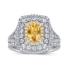 Ryan - 14K White-Yellow Gold Oval Yellow Sapphire and Diamond Triple Halo Engagement Ring - 1.32 ct