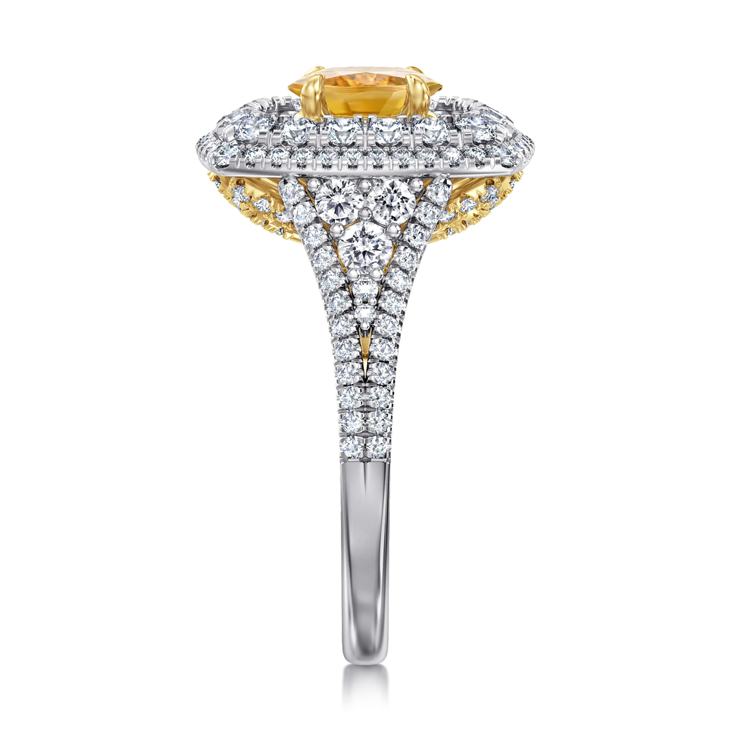 Ryan - 14K White-Yellow Gold Oval Yellow Sapphire and Diamond Triple Halo Engagement Ring - 1.32 ct - Shot 5