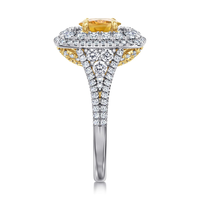 Ryan - 14K White-Yellow Gold Oval Yellow Sapphire and Diamond Triple Halo Engagement Ring - 1.32 ct - Shot 5
