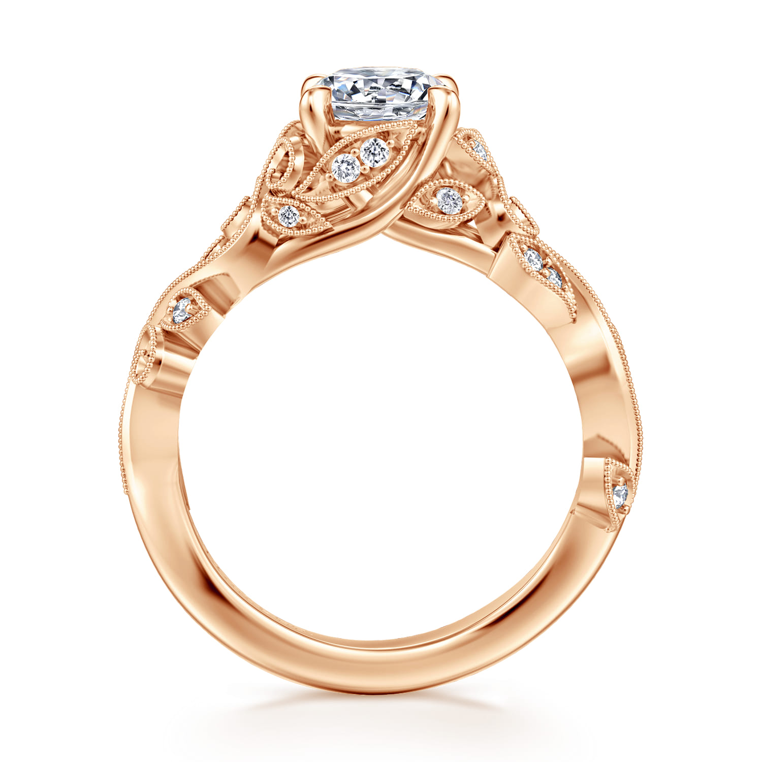Martedi - 14K Rose Gold Floral Round Diamond Engagement Ring - 0.15 ct - Shot 2