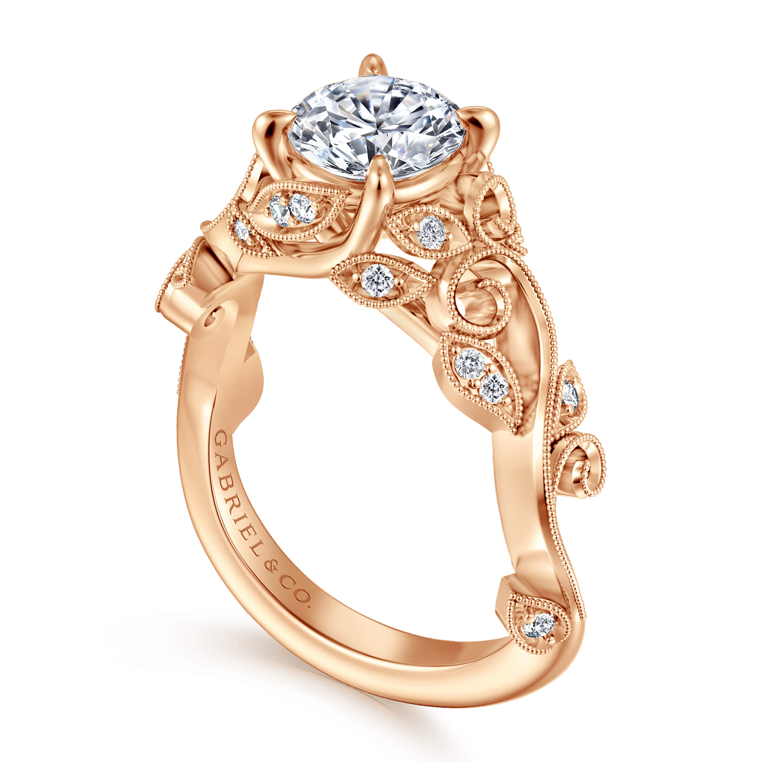 Martedi - 14K Rose Gold Floral Round Diamond Engagement Ring - 0.15 ct - Shot 3