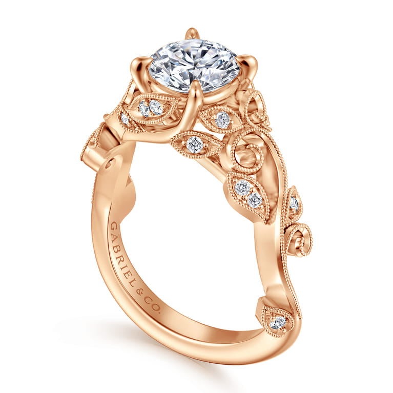 Martedi - 14K Rose Gold Floral Round Diamond Engagement Ring - 0.15 ct - Shot 3