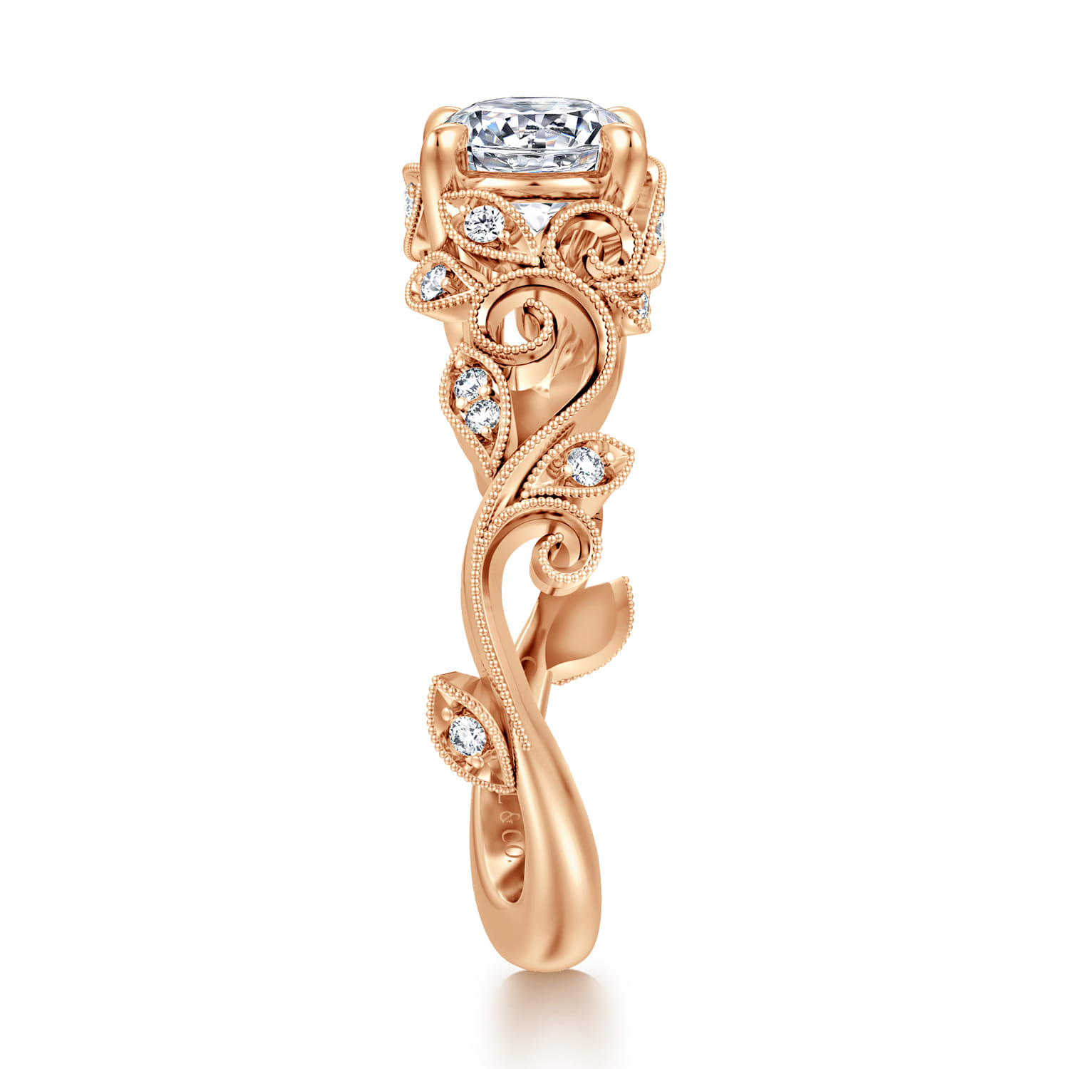 Martedi - 14K Rose Gold Floral Round Diamond Engagement Ring - 0.15 ct - Shot 5