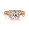 Lena - 14K Rose Gold Floral Round Diamond Engagement Ring - 0.16 ct