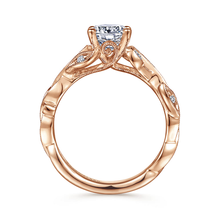 Lena - 14K Rose Gold Floral Round Diamond Engagement Ring - 0.16 ct - Shot 2