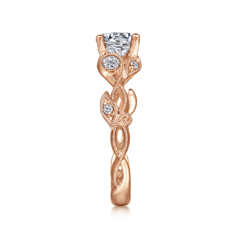 Lena - 14K Rose Gold Floral Round Diamond Engagement Ring - 0.16 ct - Shot 5