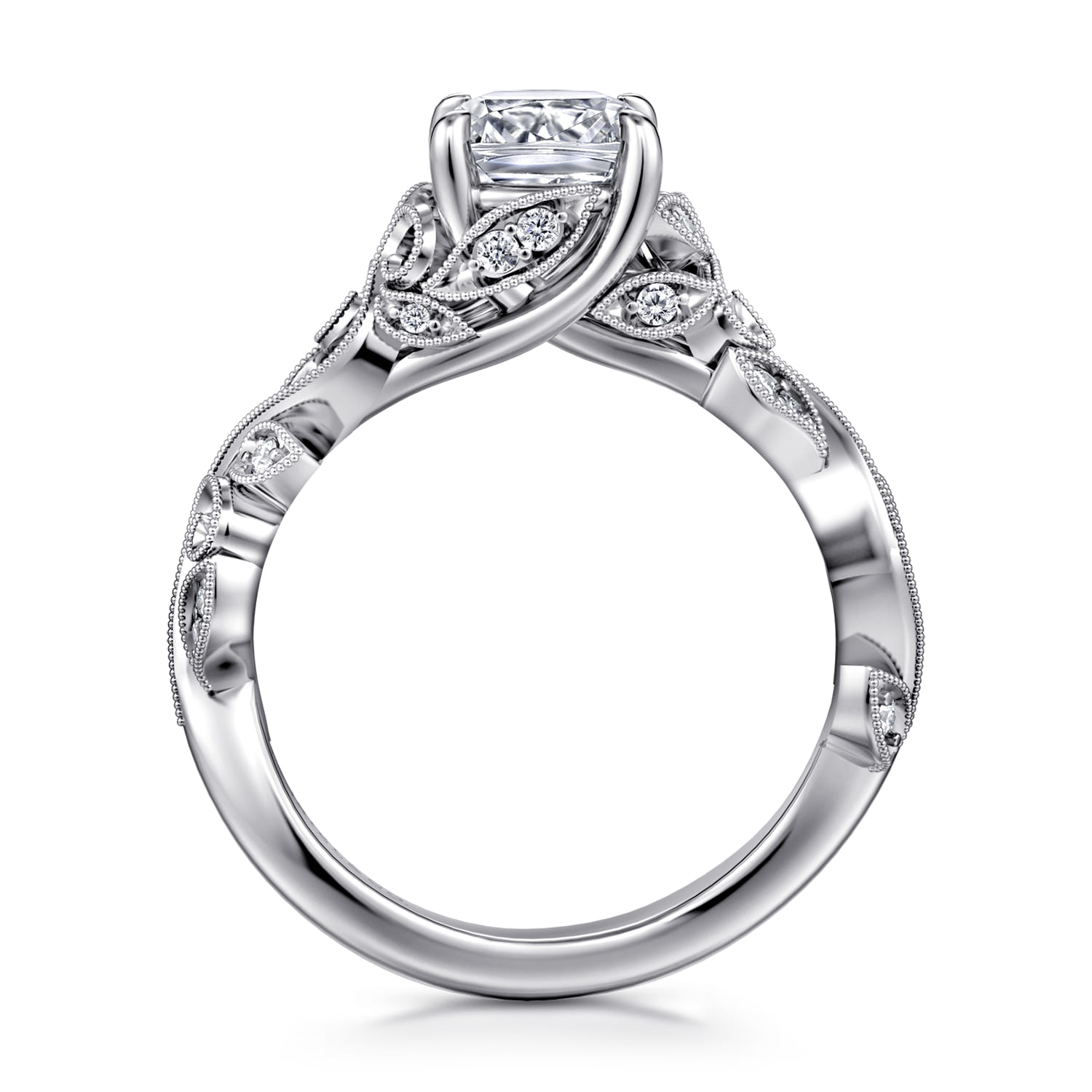 Martedi - 14K White Gold Floral Cushion Cut Diamond Engagement Ring - 0.15 ct - Shot 2