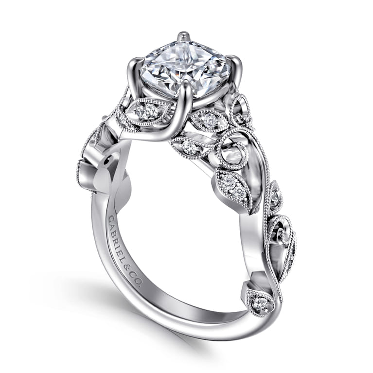 Martedi - 14K White Gold Floral Cushion Cut Diamond Engagement Ring - 0.15 ct - Shot 3