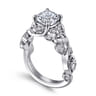 Martedi - 14K White Gold Floral Cushion Cut Diamond Engagement Ring - 0.15 ct