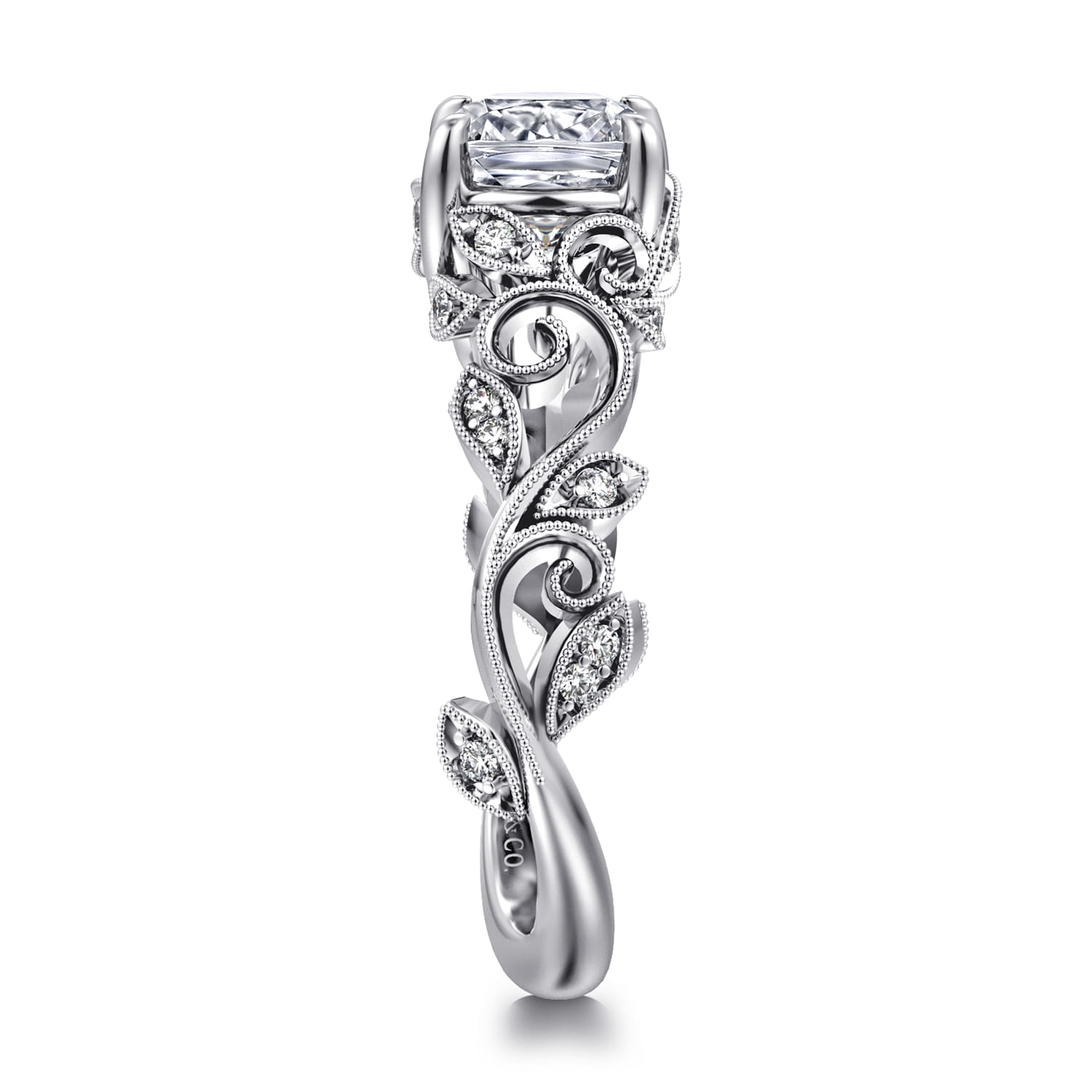 Martedi - 14K White Gold Floral Cushion Cut Diamond Engagement Ring - 0.15 ct - Shot 4