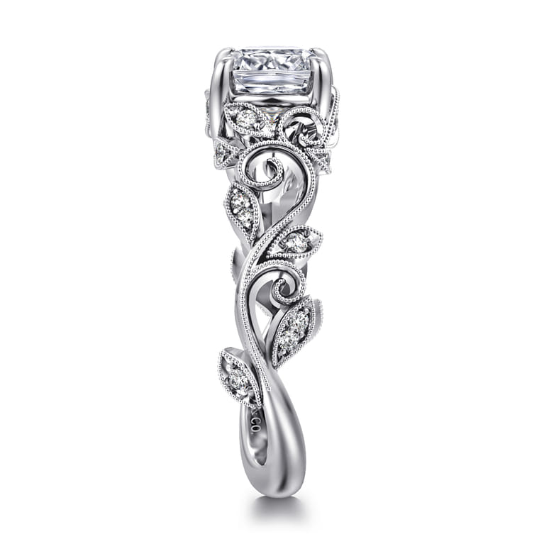 Martedi - 14K White Gold Floral Cushion Cut Diamond Engagement Ring - 0.15 ct - Shot 4