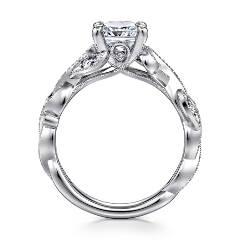 Lena - 14K White Gold Floral Cushion Cut Diamond Engagement Ring - 0.16 ct - Shot 2