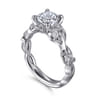 Lena - 14K White Gold Floral Cushion Cut Diamond Engagement Ring - 0.16 ct