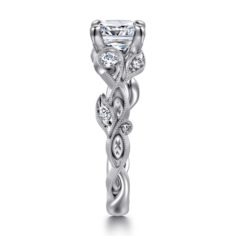 Lena - 14K White Gold Floral Cushion Cut Diamond Engagement Ring - 0.16 ct - Shot 4