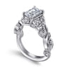 Martedi - 14K White Gold Floral Emerald Cut Diamond Engagement Ring - 0.15 ct