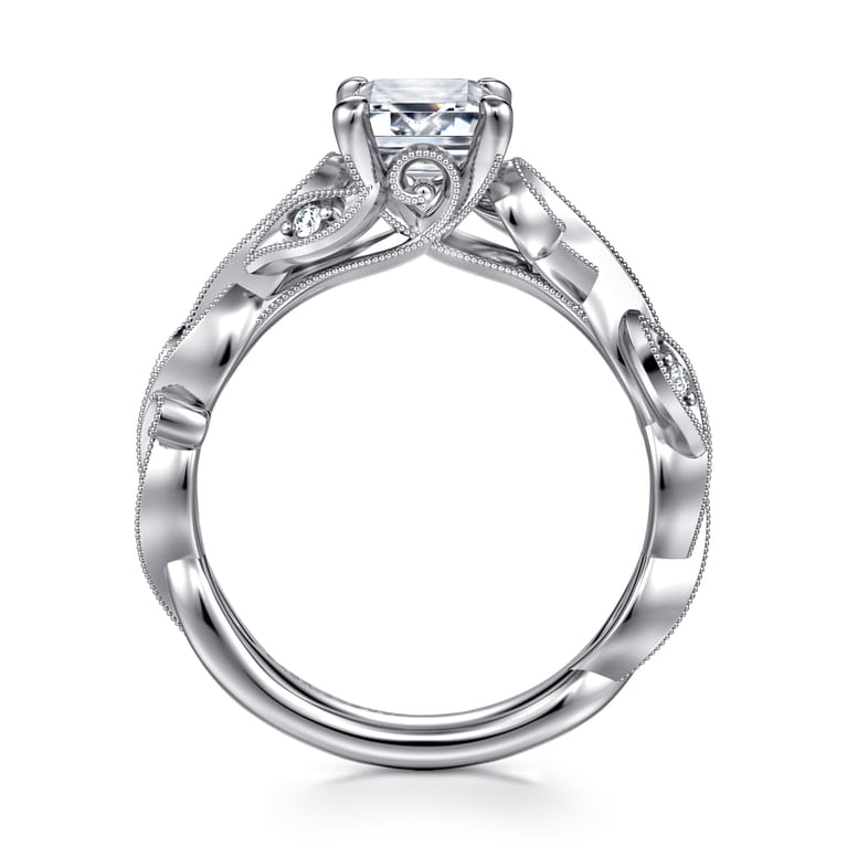 Lena - 14K White Gold Floral Emerald Cut Diamond Engagement Ring - 0.16 ct - Shot 2